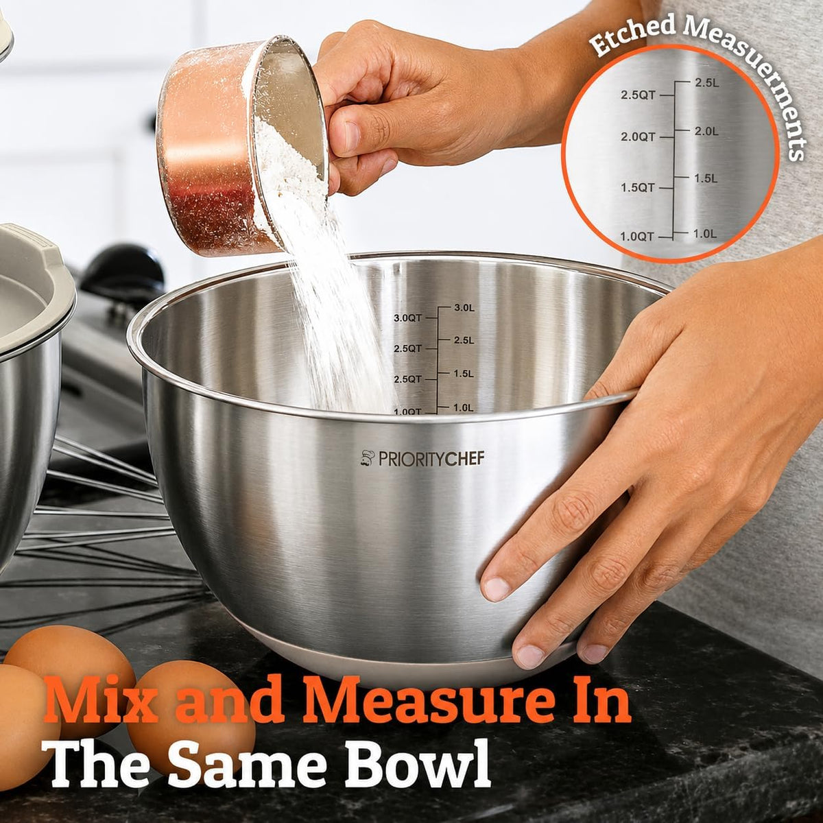 Premium Mixing Bowls With Lids Set, Airtight Lids, Thicker Stainless Steel, Non-Slip Base, 5 Nesting Steel Bowls for Kitchen, Large Prep Metal Bowl Set 1.5/2/3/4/5 Qt, Black