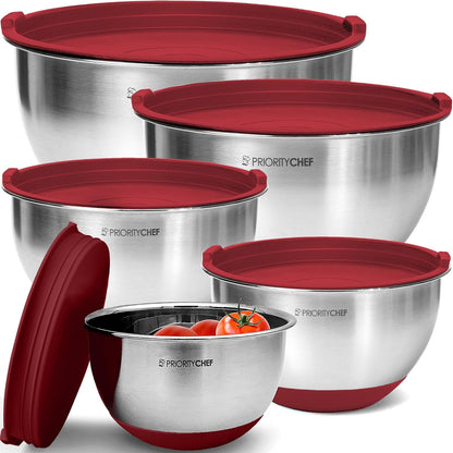 Premium Mixing Bowls With Lids Set, Airtight Lids, Thicker Stainless Steel, Non-Slip Base, 5 Nesting Steel Bowls for Kitchen, Large Prep Metal Bowl Set 1.5/2/3/4/5 Qt, Black