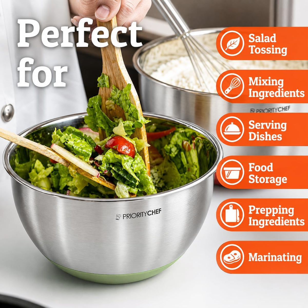 Premium Mixing Bowls With Lids Set, Airtight Lids, Thicker Stainless Steel, Non-Slip Base, 5 Nesting Steel Bowls for Kitchen, Large Prep Metal Bowl Set 1.5/2/3/4/5 Qt, Black