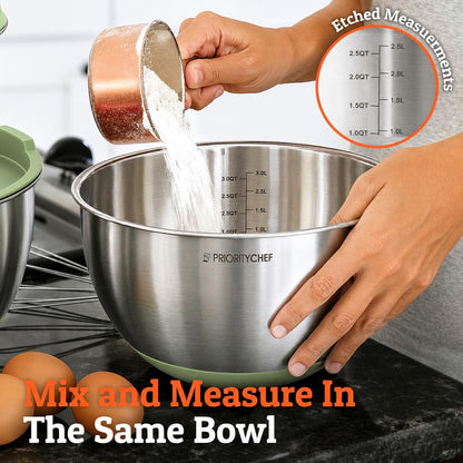 Premium Mixing Bowls With Lids Set, Airtight Lids, Thicker Stainless Steel, Non-Slip Base, 5 Nesting Steel Bowls for Kitchen, Large Prep Metal Bowl Set 1.5/2/3/4/5 Qt, Black