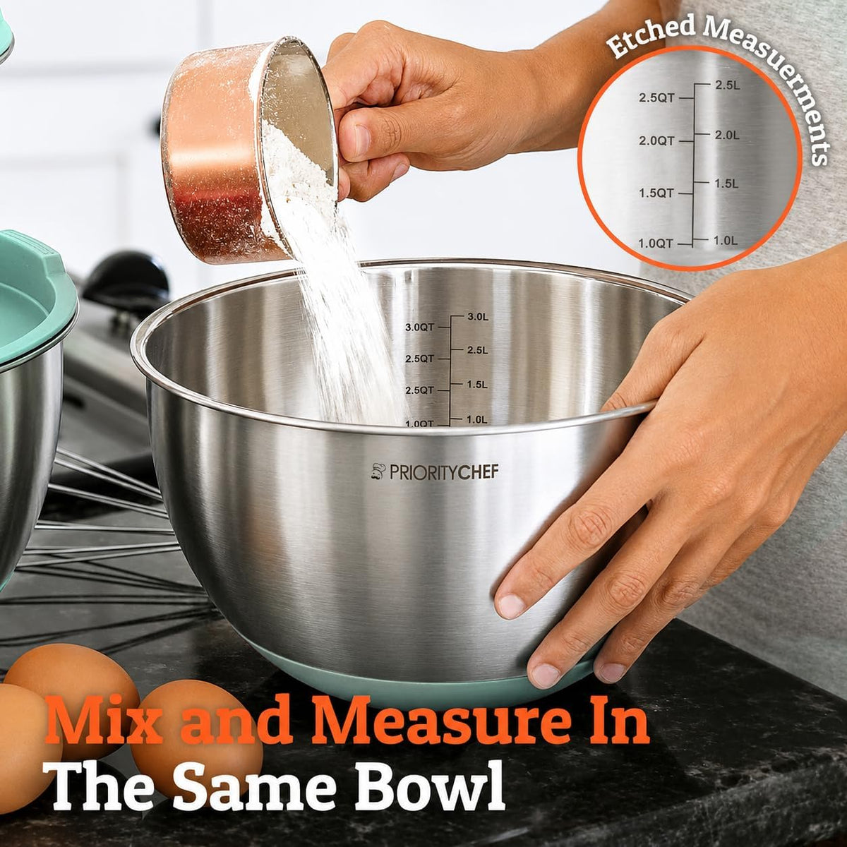 Premium Mixing Bowls With Lids Set, Airtight Lids, Thicker Stainless Steel, Non-Slip Base, 5 Nesting Steel Bowls for Kitchen, Large Prep Metal Bowl Set 1.5/2/3/4/5 Qt, Black