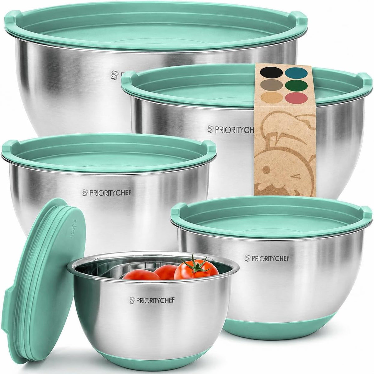 Premium Mixing Bowls With Lids Set, Airtight Lids, Thicker Stainless Steel, Non-Slip Base, 5 Nesting Steel Bowls for Kitchen, Large Prep Metal Bowl Set 1.5/2/3/4/5 Qt, Black