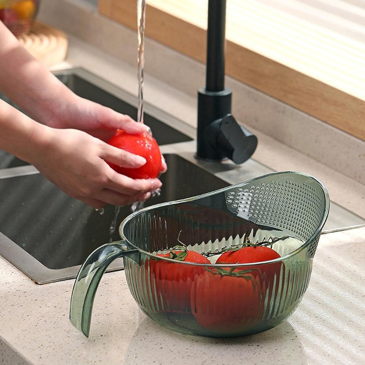 Functional Rice Washing Colander Efficient Draining Bowl Practical Sink Basket PET Suitable for Washing Rice