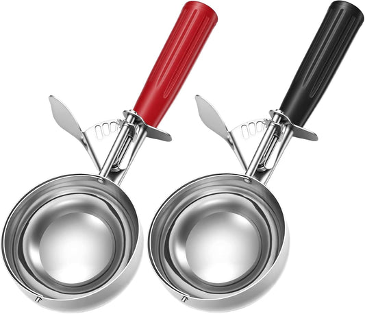 2 Pcs 8 Ounce Portion Scoops Ice Cream Scooper with Trigger Stainless Steel Portion Control Scoop for Restaurant, Baking Food, Cookie Dough, Cupcake Batter (Black,Red)