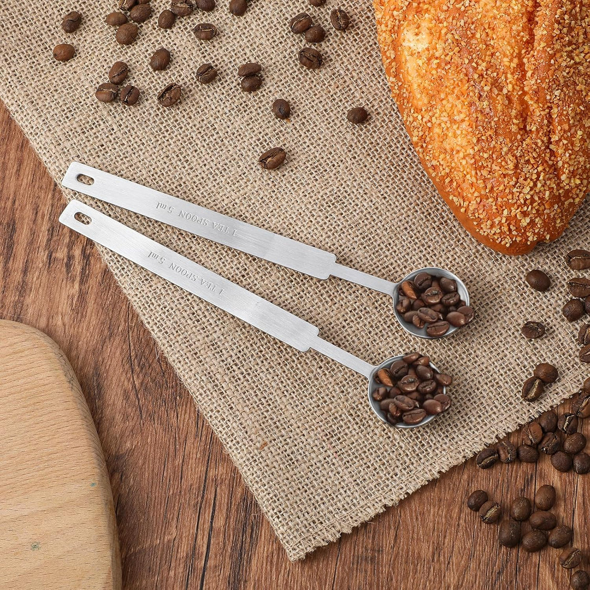 2pcs 1 Tsp Measuring Spoon,5 ML Long Handle Teaspoon Measuring Spoon,Stainless Steel 1 Tsp Teaspoon Scoop for Accurate Measure Liquid Dry Ingredients Ground Coffee, Cooking & Baking