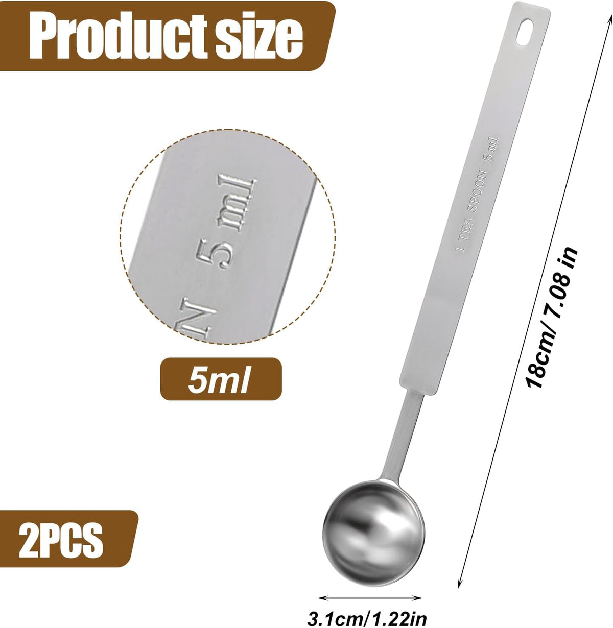 2pcs 1 Tsp Measuring Spoon,5 ML Long Handle Teaspoon Measuring Spoon,Stainless Steel 1 Tsp Teaspoon Scoop for Accurate Measure Liquid Dry Ingredients Ground Coffee, Cooking & Baking