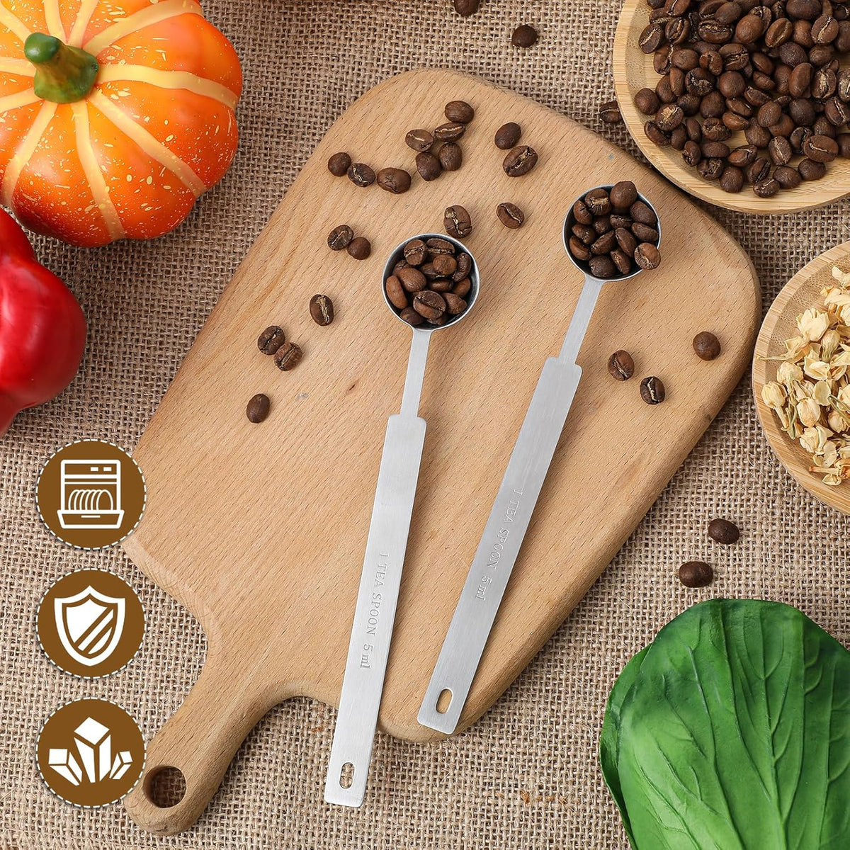 2pcs 1 Tsp Measuring Spoon,5 ML Long Handle Teaspoon Measuring Spoon,Stainless Steel 1 Tsp Teaspoon Scoop for Accurate Measure Liquid Dry Ingredients Ground Coffee, Cooking & Baking