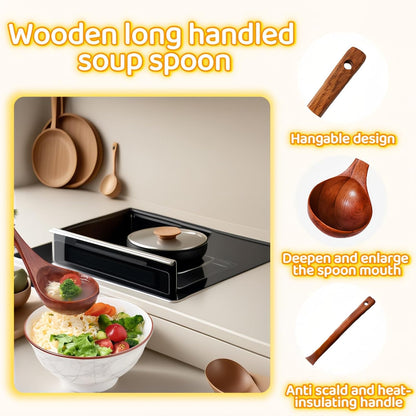 10" Premium Wooden Spoon for Cooking, Natural Teak - Non Drip, Heat Resistant & Comfort Grip, Handmade Smooth Wood Soup Spoon for Stirring, Serving, Non Stick Pots/Hot Soups and Broths