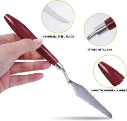 Palette Knife Painting Stainless Steel Spatula Palette Knife Oil Paint Metal Knives Wood Handle (Red 5 Piece)
