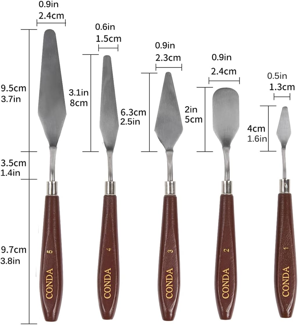 Palette Knife Painting Stainless Steel Spatula Palette Knife Oil Paint Metal Knives Wood Handle (Red 5 Piece)