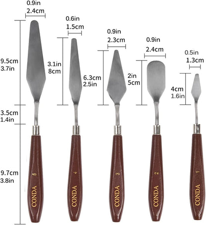 Palette Knife Painting Stainless Steel Spatula Palette Knife Oil Paint Metal Knives Wood Handle (Red 5 Piece)