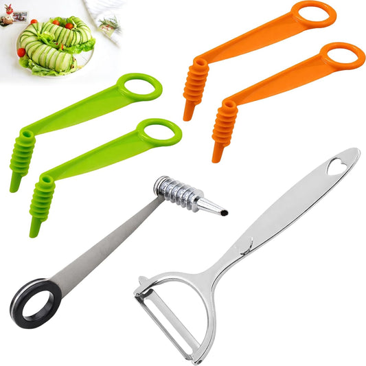 Potato Spiral Cutter, Potato Peeler, 6Pcs Set Includes Manual Vegetable Spiralizer and Vegetable Peeler, Practical Vegetable Spiral Slicer Cutter for Potatoes Carrots Cucumbers Fruits