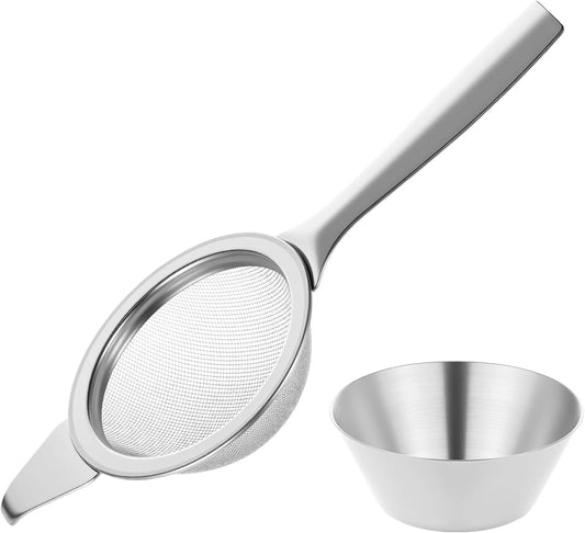 2.2" Matcha Sifter Mini Fine Mesh Strainers Small Tea Strainers Matcha Filter with Handle Metal Sieve Stainless Steel for Cocktail Loose Tea Coffee, Silver