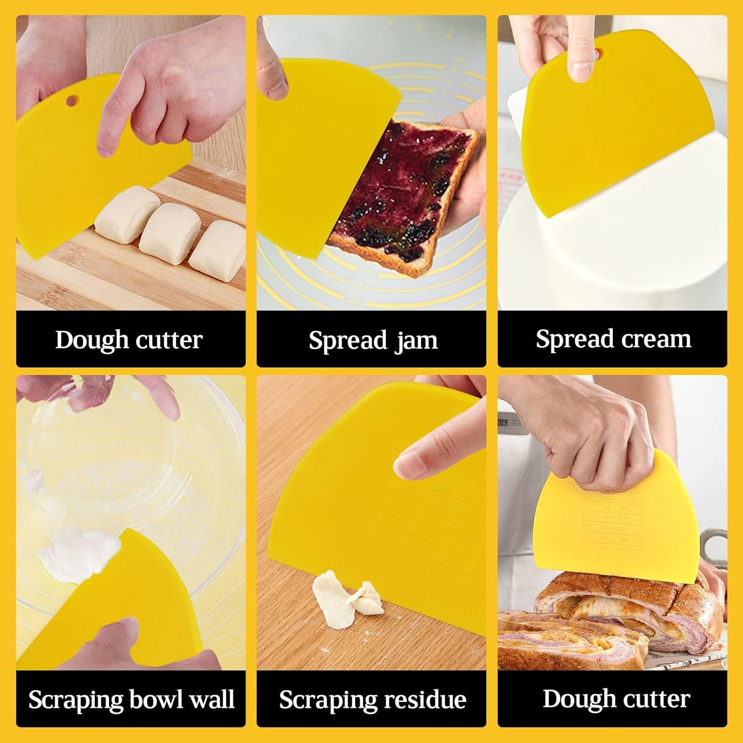 Dough Scraper Chopper 2 Pcs, Stainless Steel Dough Cutter With Grip, Plastic Bench Scraper with Measuring Scale, Multipurpose Pizza Cutter, Pastry, Food Scraper for Baking, Dough, Bread, Cake