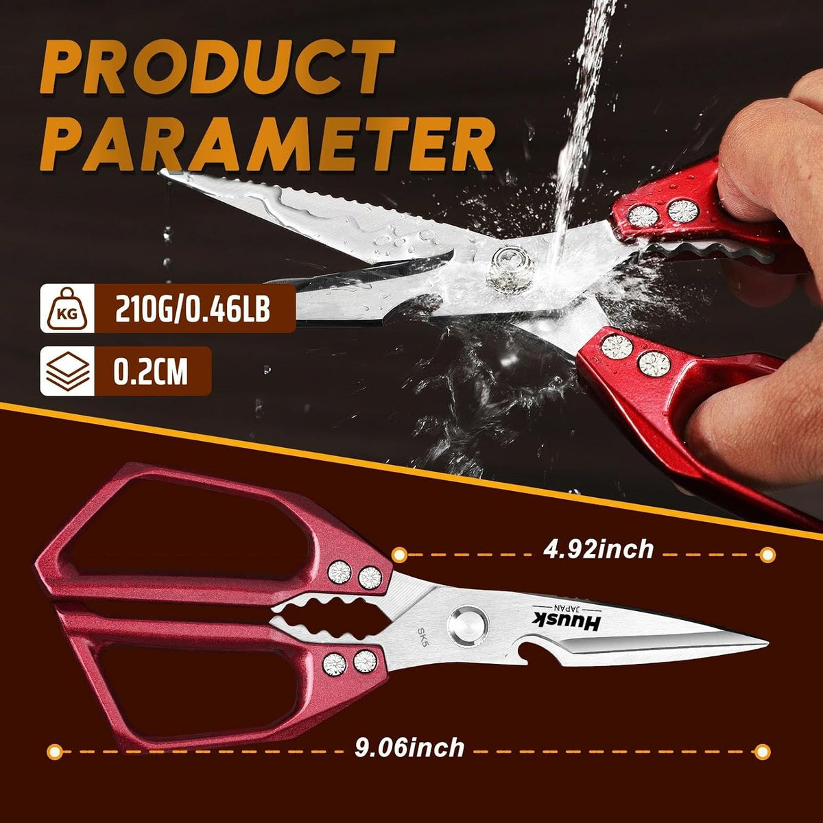 HUUSK Kitchen Scissors for Food, Multifunction Sharp Red Kitchen Shears