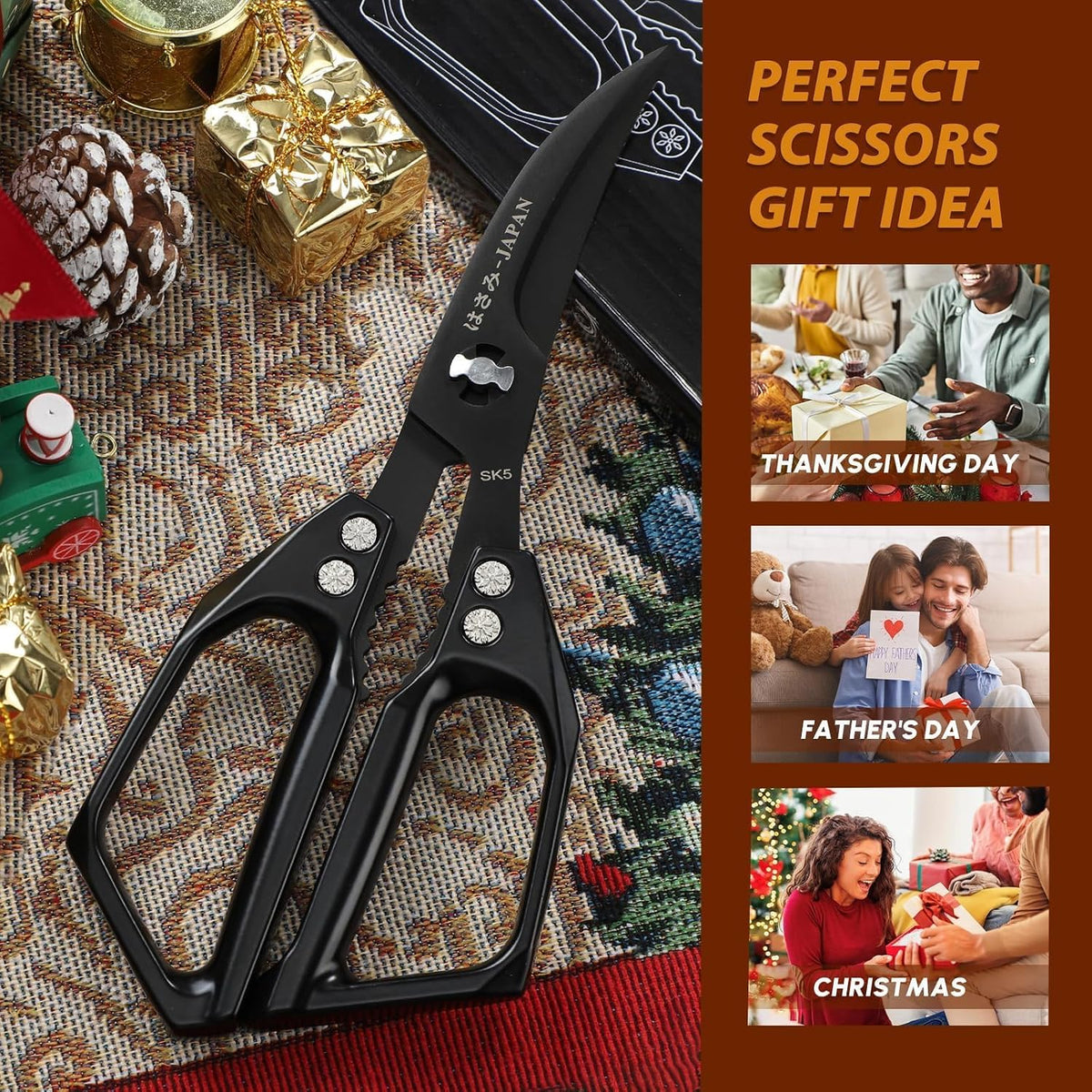 HUUSK Kitchen Scissors for Food, Multifunction Sharp Red Kitchen Shears