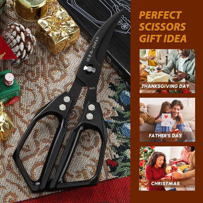 HUUSK Kitchen Scissors for Food, Multifunction Sharp Red Kitchen Shears