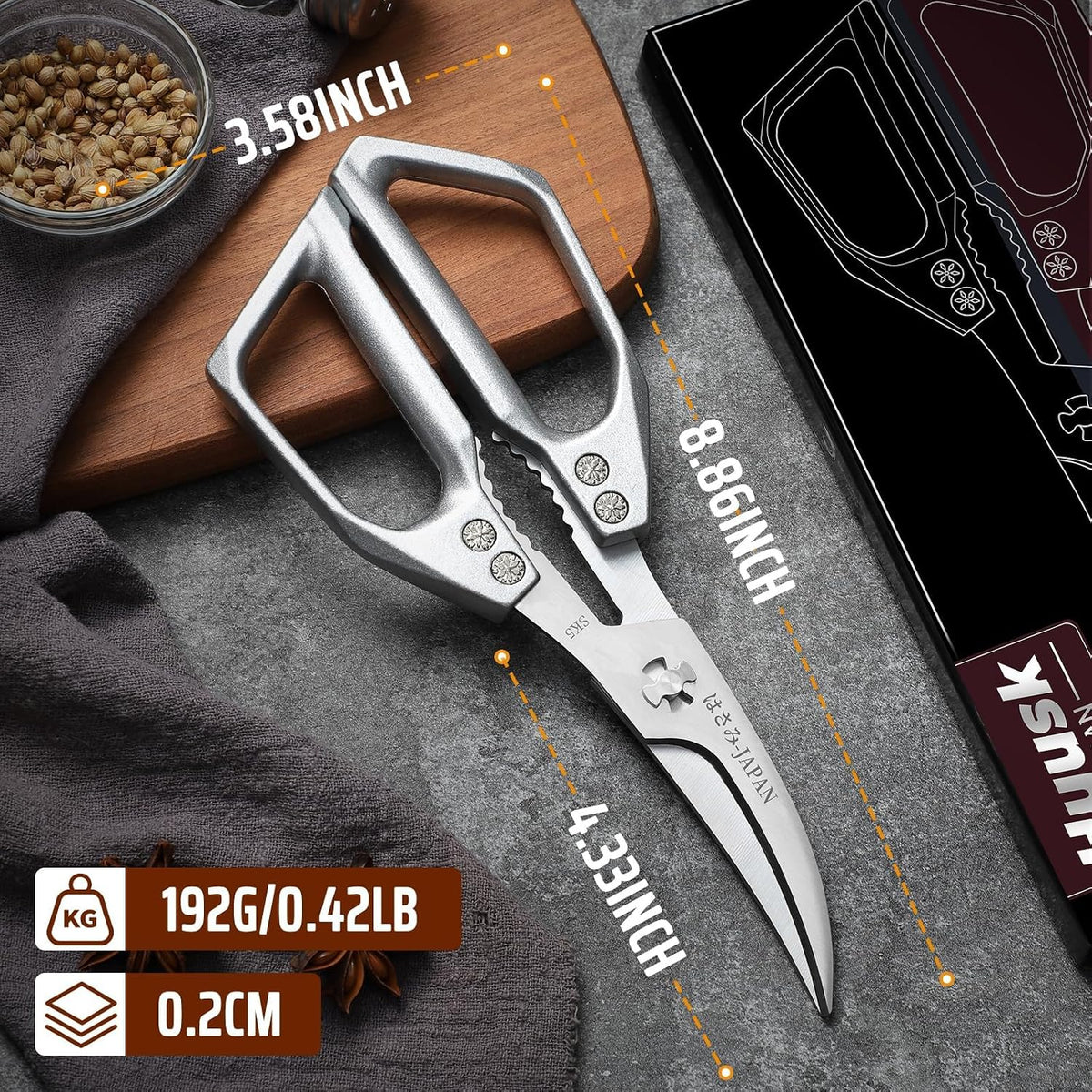 HUUSK Kitchen Scissors for Food, Multifunction Sharp Red Kitchen Shears