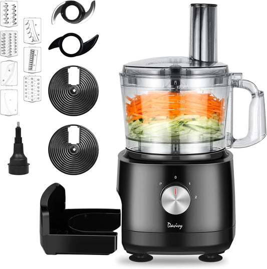 7-Cup Food Processor with Storage Drawer, 9-Blade for Home Meal Prep | Cheese Grate, Wavy Slicer Meat Chopper, Dough Kneading, Veggie Salad Shred, French Fries for Party, healthy Snacks, baby food