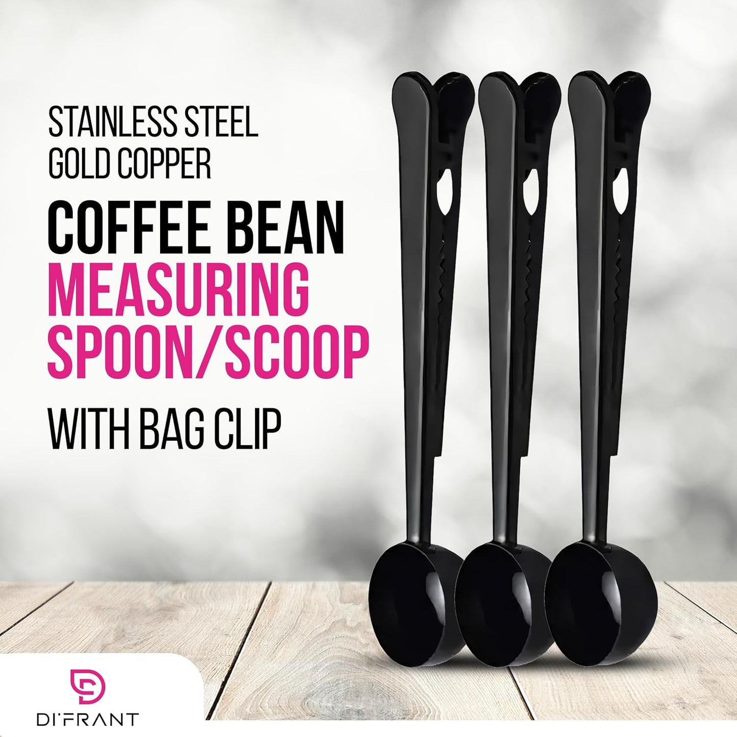 ® Coffee Bean Measuring Spoon with Bag Clip | Stainless Steel Coffee Scoop with Built-in Bag Sealer | Coffee Spoons | Bar Spoon (Gold)