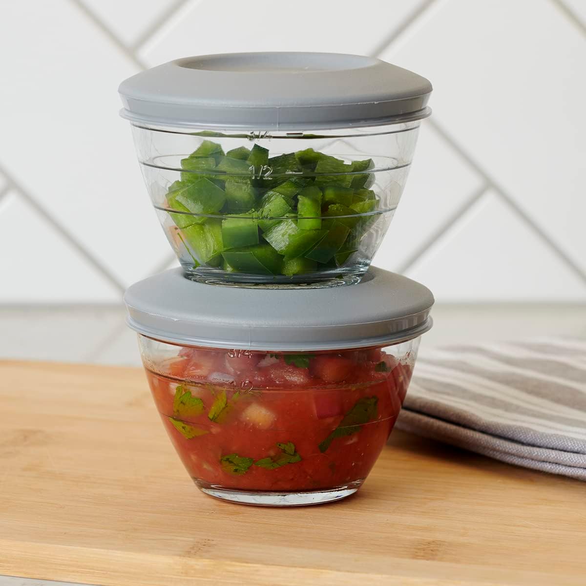 Glass 6 Piece 2 Cup 4-IN-1 PREP BOWLS