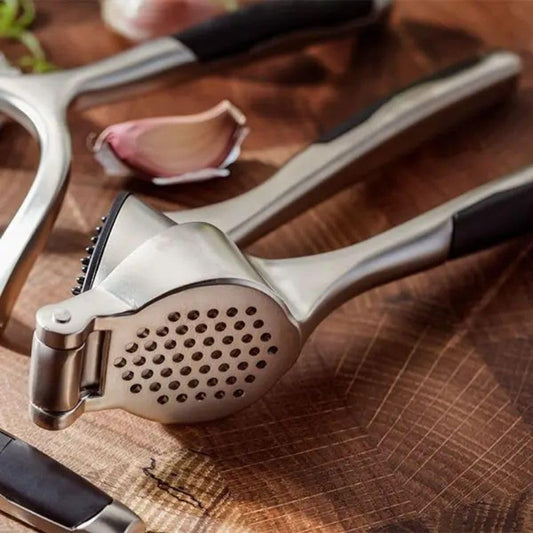 Contour Gadgets Garlic Press, Cushioned Grip, Dishwasher Safe, Chrome Plated Zinc Alloy