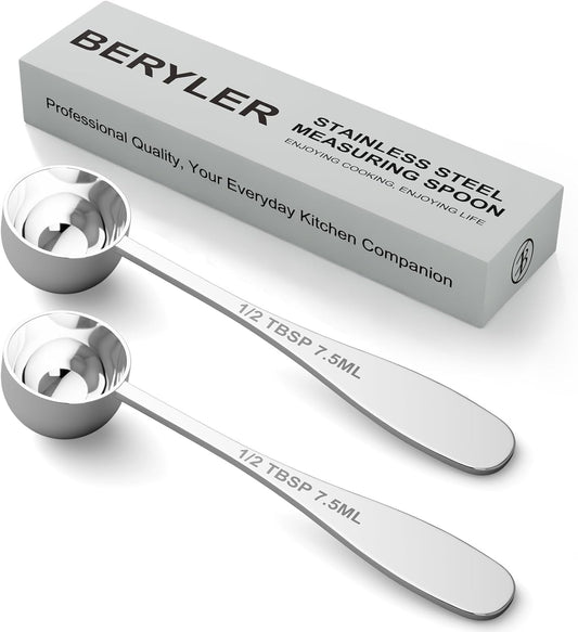 2PCS 1/2TBSP(7.5ML) Measuring Spoon, 18/8(304) Stainless Steel Tablespoon | Precise, Food-Grade, ‌Rust-Free, Sturdy & Durable, Dishwasher-Safe