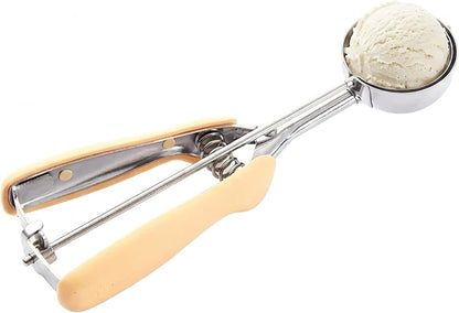Comfy Grip 2 Ounce Ice Cream Scooper 1 Spring-Loaded Melon Ball Scoop - #20 Built-In Blade Yellow Stainless Steel Cookie Baller Dishwasher-Safe Heavy-Duty