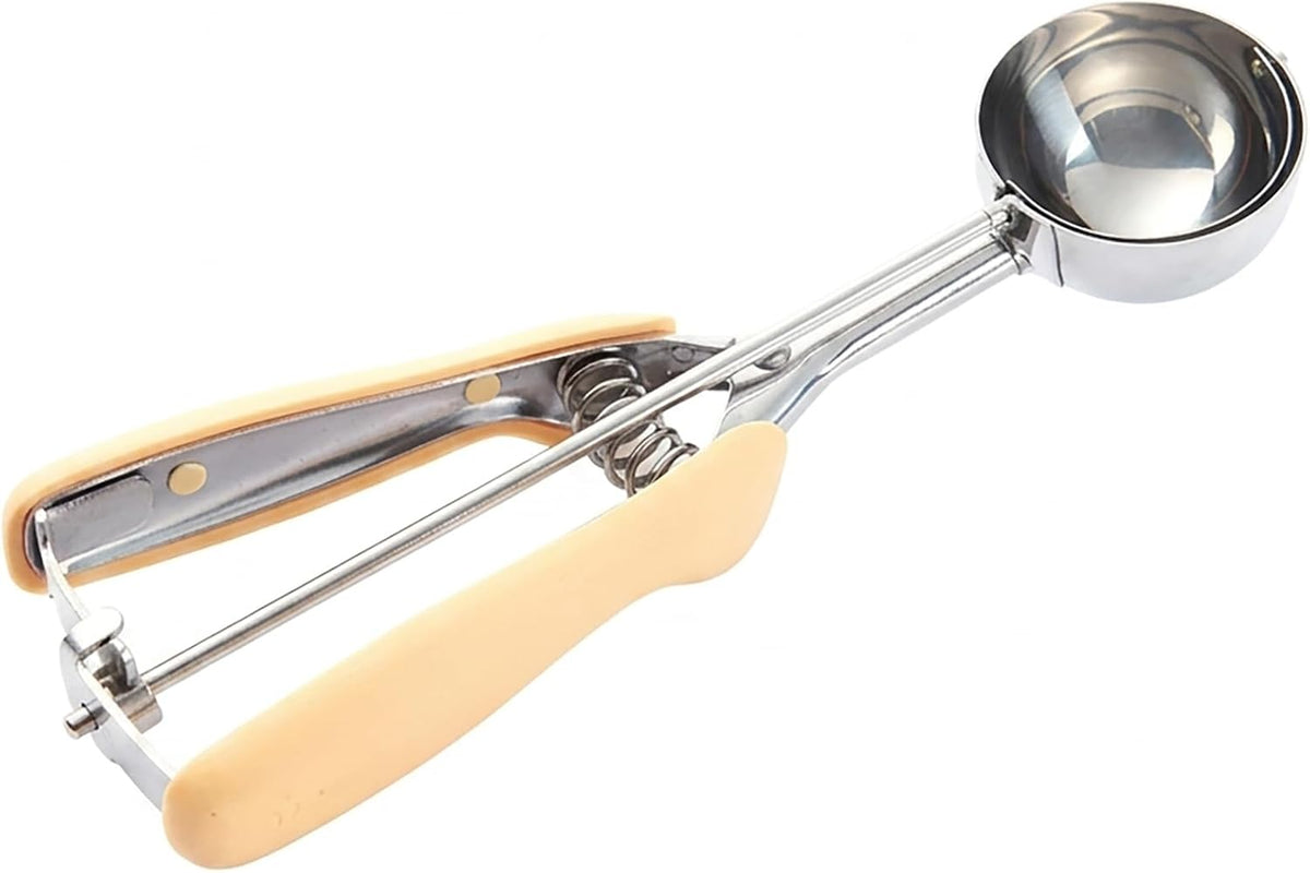 Comfy Grip 2 Ounce Ice Cream Scooper 1 Spring-Loaded Melon Ball Scoop - #20 Built-In Blade Yellow Stainless Steel Cookie Baller Dishwasher-Safe Heavy-Duty