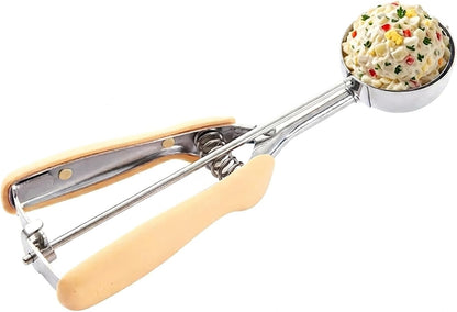 Comfy Grip 2 Ounce Ice Cream Scooper 1 Spring-Loaded Melon Ball Scoop - #20 Built-In Blade Yellow Stainless Steel Cookie Baller Dishwasher-Safe Heavy-Duty