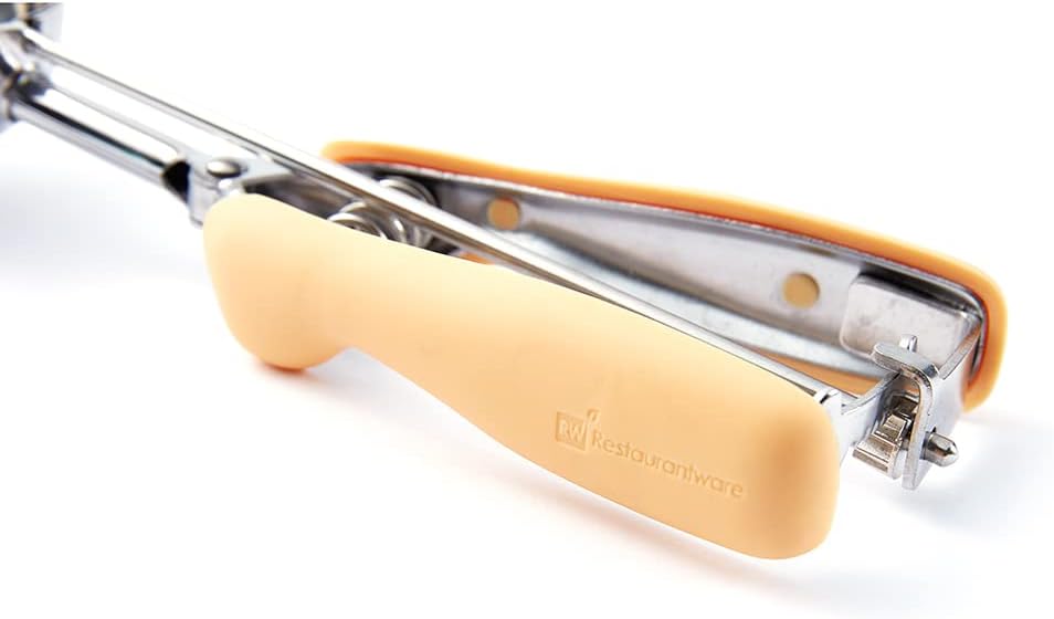 Comfy Grip 2 Ounce Ice Cream Scooper 1 Spring-Loaded Melon Ball Scoop - #20 Built-In Blade Yellow Stainless Steel Cookie Baller Dishwasher-Safe Heavy-Duty