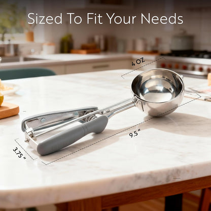 Comfy Grip 2 Ounce Ice Cream Scooper 1 Spring-Loaded Melon Ball Scoop - #20 Built-In Blade Yellow Stainless Steel Cookie Baller Dishwasher-Safe Heavy-Duty