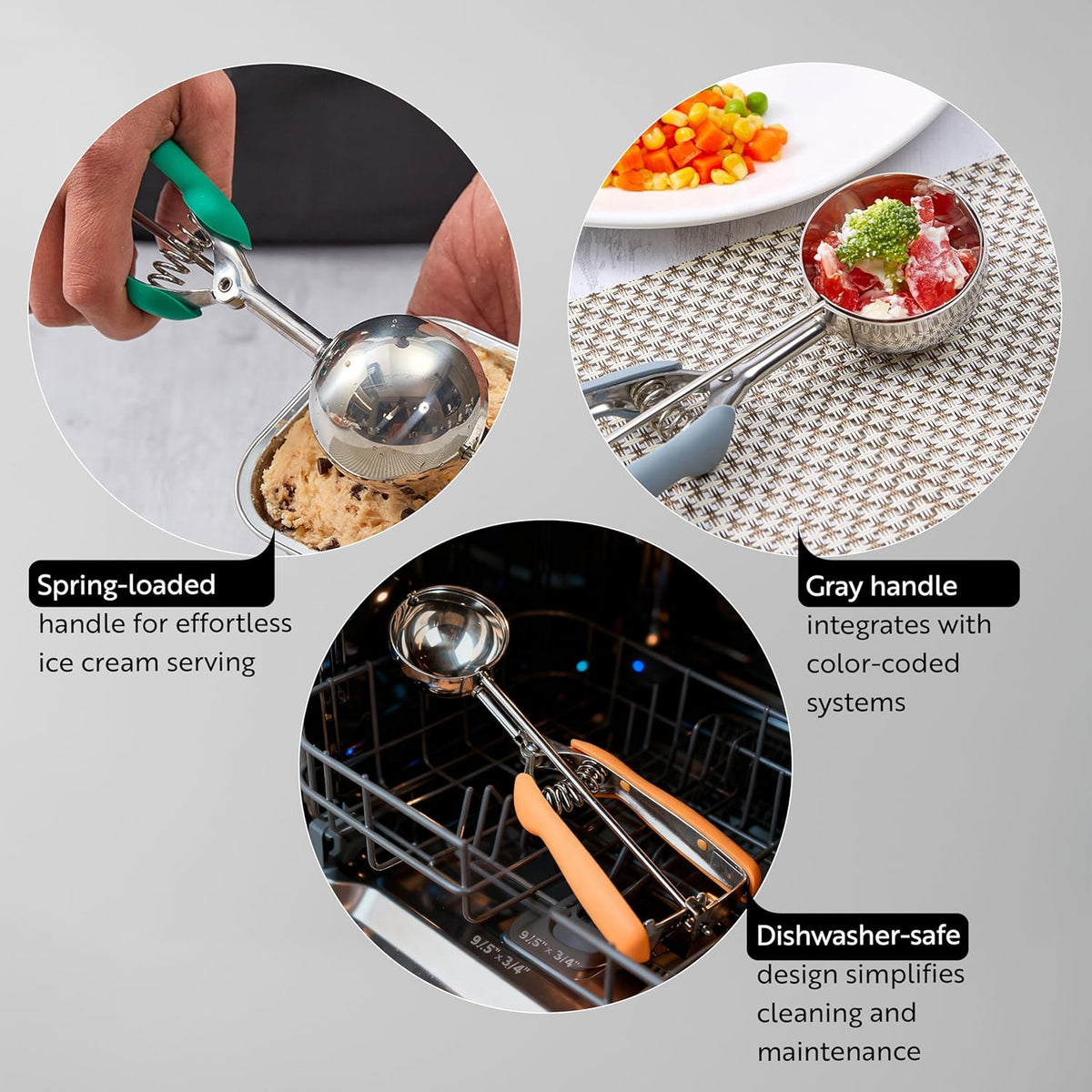 Comfy Grip 2 Ounce Ice Cream Scooper 1 Spring-Loaded Melon Ball Scoop - #20 Built-In Blade Yellow Stainless Steel Cookie Baller Dishwasher-Safe Heavy-Duty