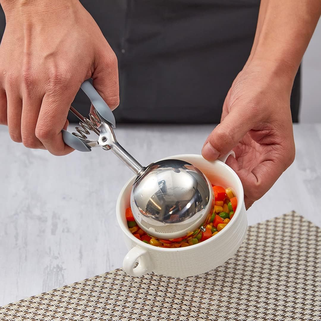 Comfy Grip 2 Ounce Ice Cream Scooper 1 Spring-Loaded Melon Ball Scoop - #20 Built-In Blade Yellow Stainless Steel Cookie Baller Dishwasher-Safe Heavy-Duty