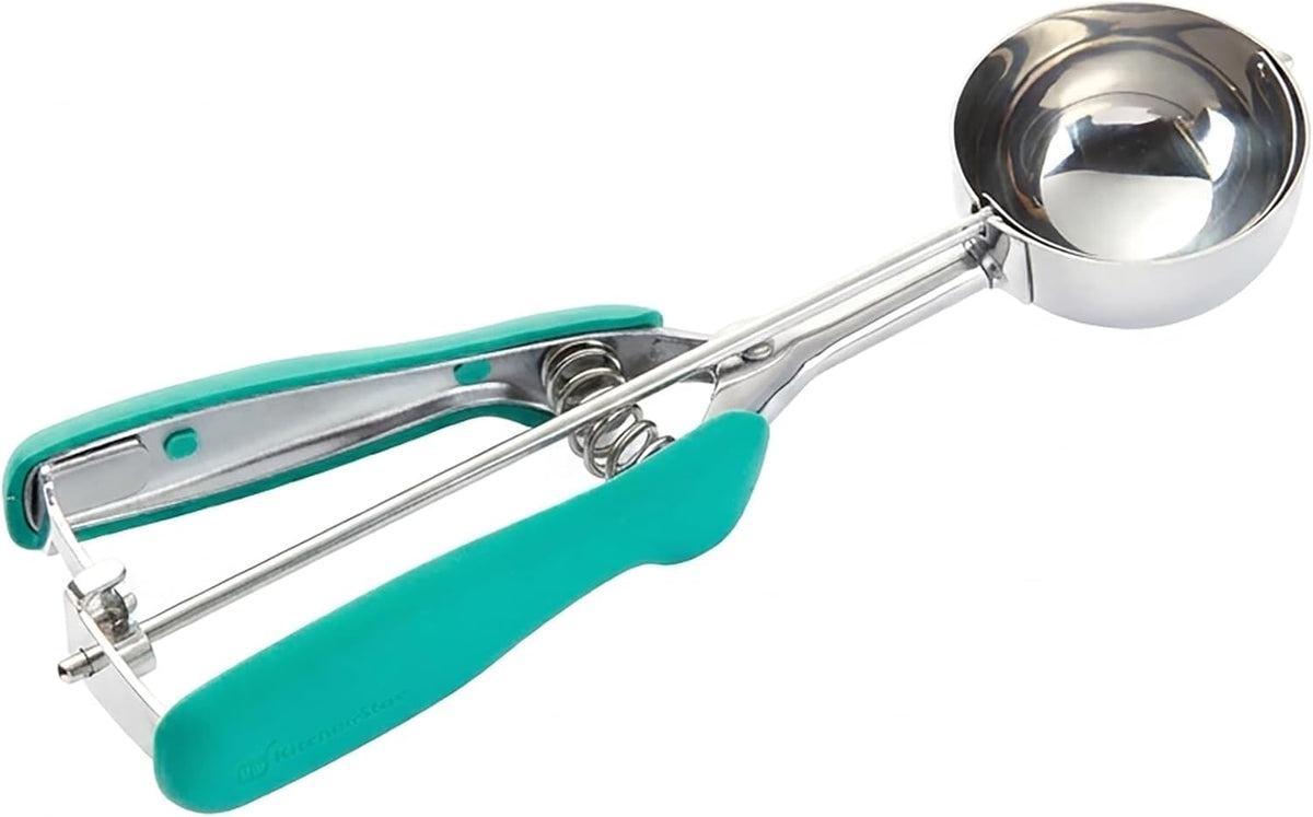 Comfy Grip 2 Ounce Ice Cream Scooper 1 Spring-Loaded Melon Ball Scoop - #20 Built-In Blade Yellow Stainless Steel Cookie Baller Dishwasher-Safe Heavy-Duty