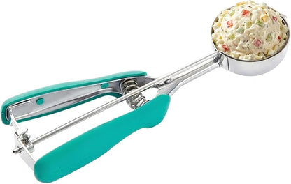 Comfy Grip 2 Ounce Ice Cream Scooper 1 Spring-Loaded Melon Ball Scoop - #20 Built-In Blade Yellow Stainless Steel Cookie Baller Dishwasher-Safe Heavy-Duty