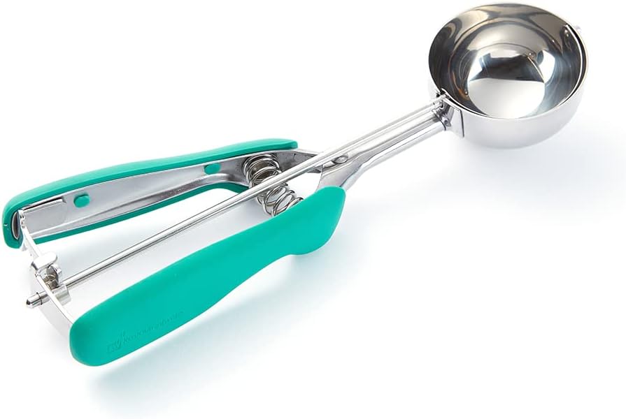 Comfy Grip 2 Ounce Ice Cream Scooper 1 Spring-Loaded Melon Ball Scoop - #20 Built-In Blade Yellow Stainless Steel Cookie Baller Dishwasher-Safe Heavy-Duty