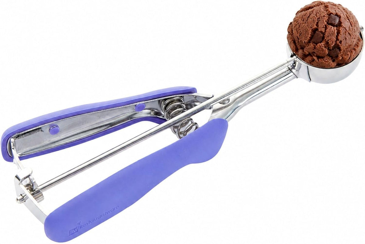 Comfy Grip 2 Ounce Ice Cream Scooper 1 Spring-Loaded Melon Ball Scoop - #20 Built-In Blade Yellow Stainless Steel Cookie Baller Dishwasher-Safe Heavy-Duty