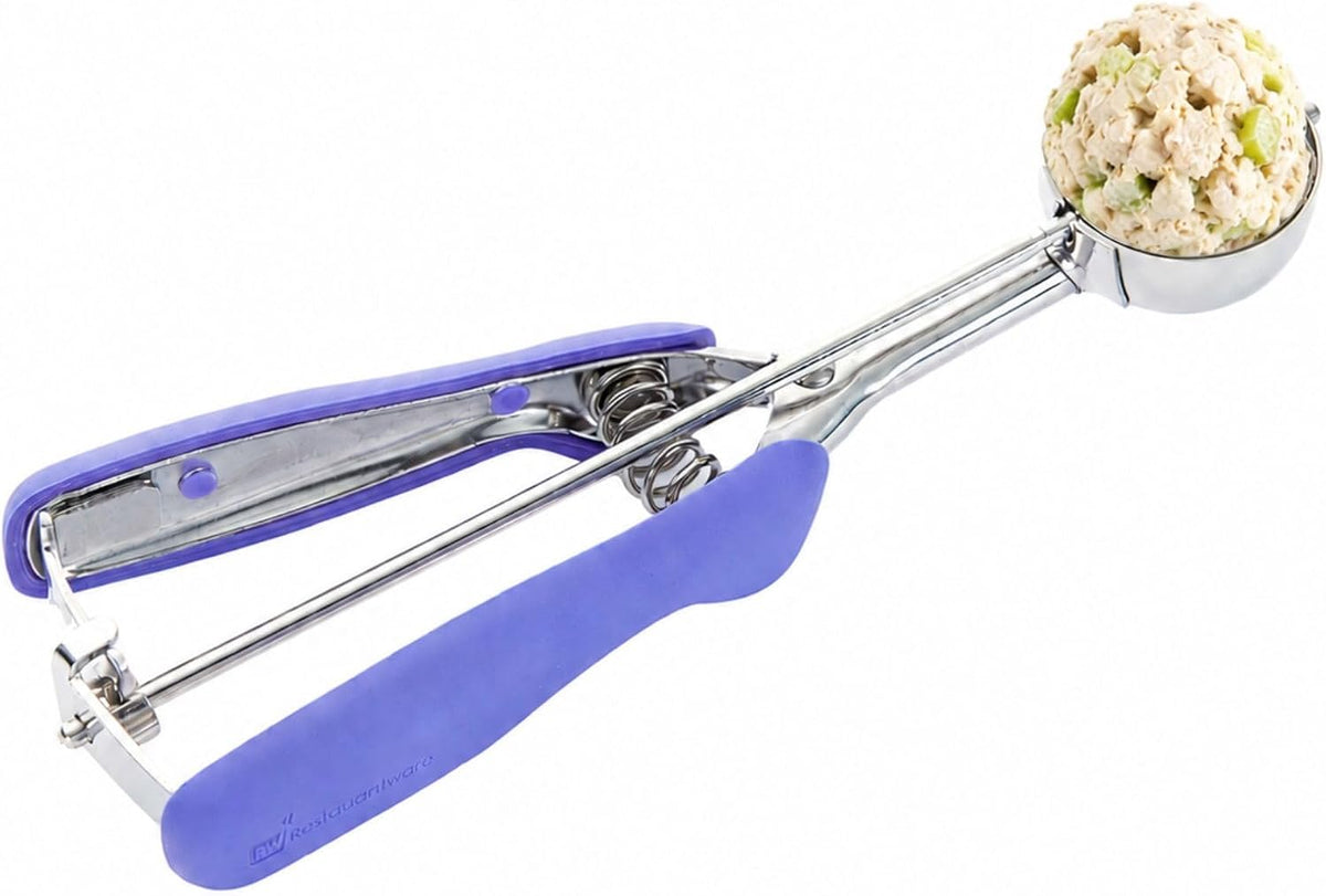 Comfy Grip 2 Ounce Ice Cream Scooper 1 Spring-Loaded Melon Ball Scoop - #20 Built-In Blade Yellow Stainless Steel Cookie Baller Dishwasher-Safe Heavy-Duty