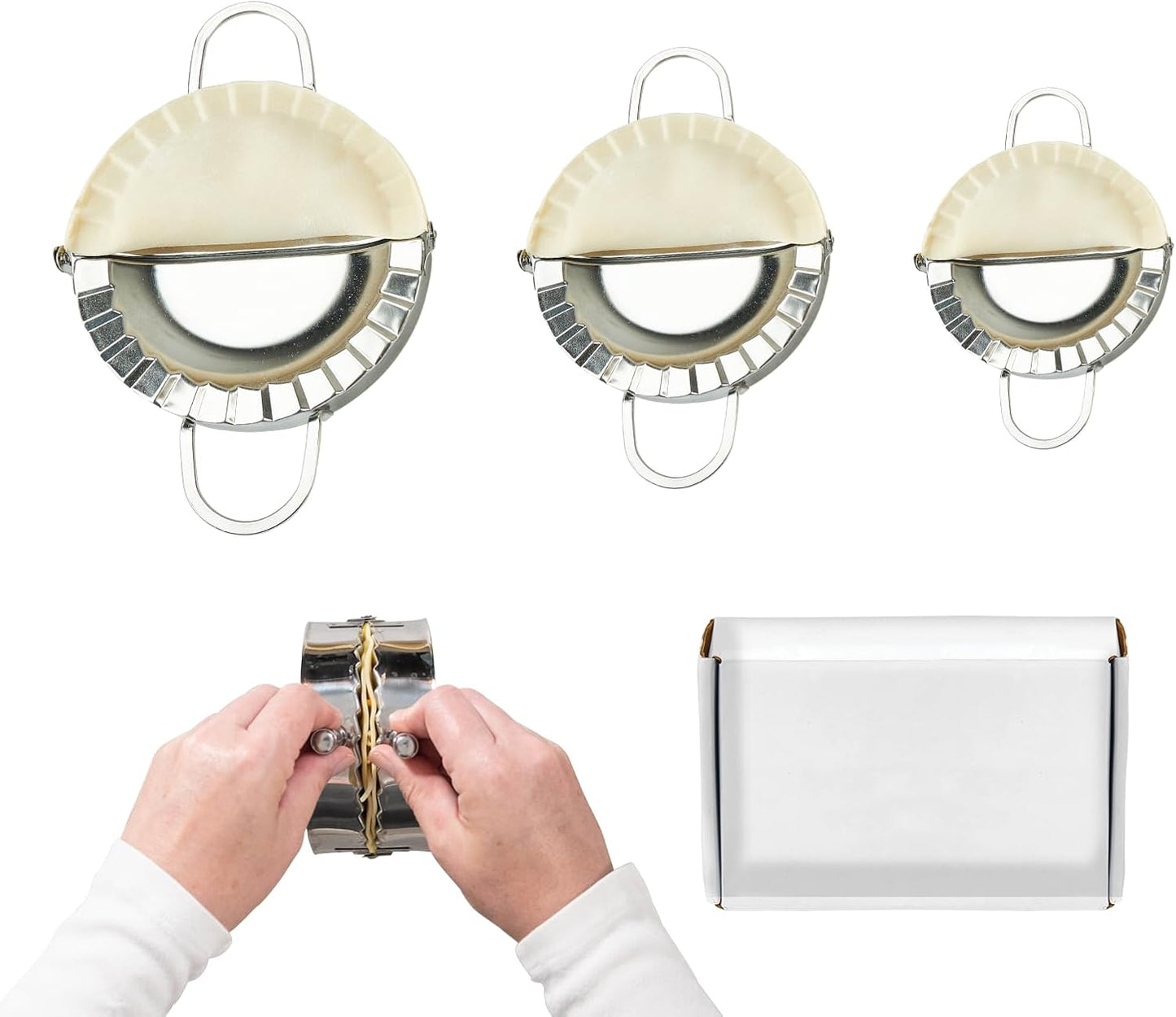 3-in-1 Dumpling Press, Pierogi Maker, and Empanada Maker Press, 304 Stainless Steel with 3 Sizes (4”, 5”, 6”) for Homemade Dumplings, Pastries and Empanada Mold Manual Pasta Makers