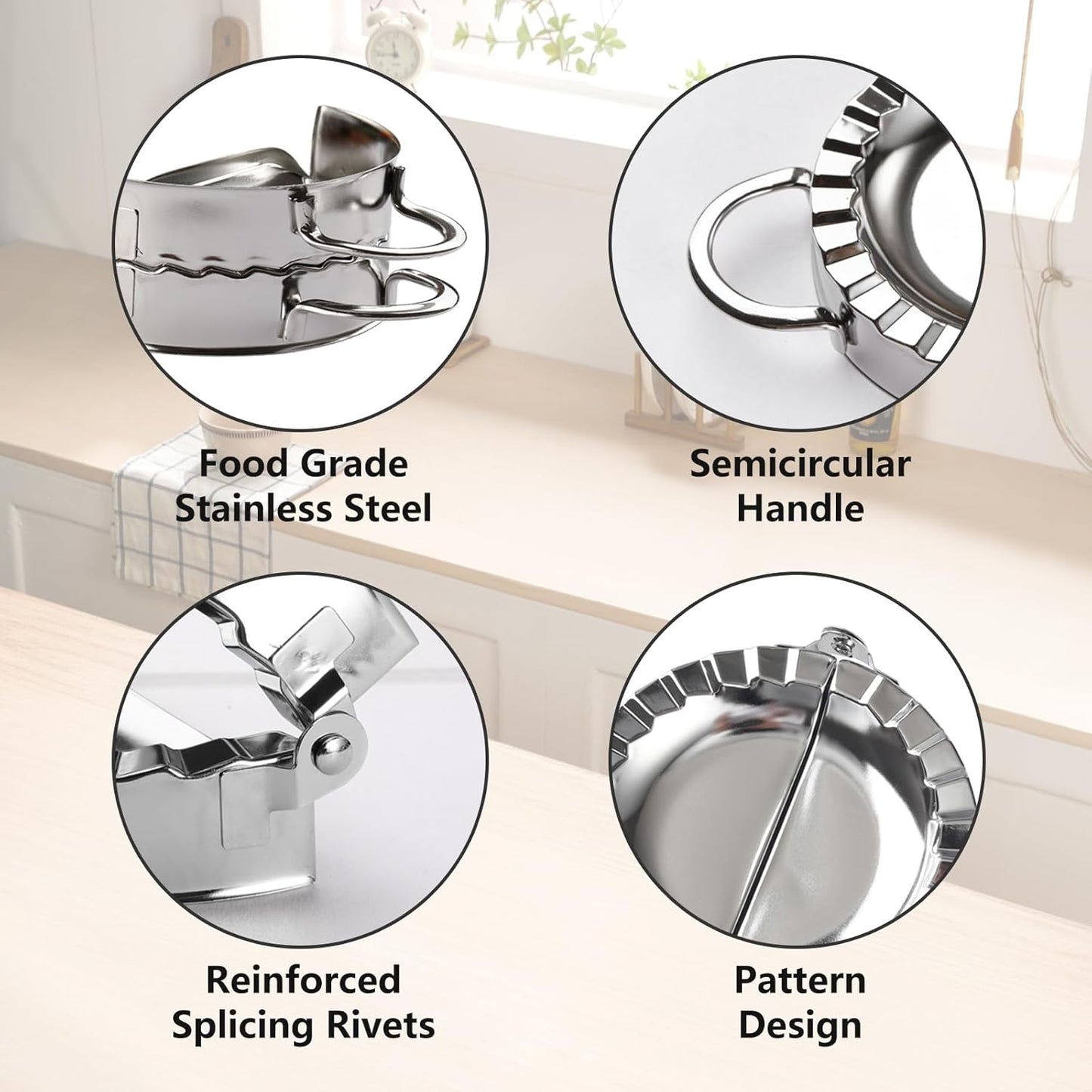 3-in-1 Dumpling Press, Pierogi Maker, and Empanada Maker Press, 304 Stainless Steel with 3 Sizes (4”, 5”, 6”) for Homemade Dumplings, Pastries and Empanada Mold Manual Pasta Makers