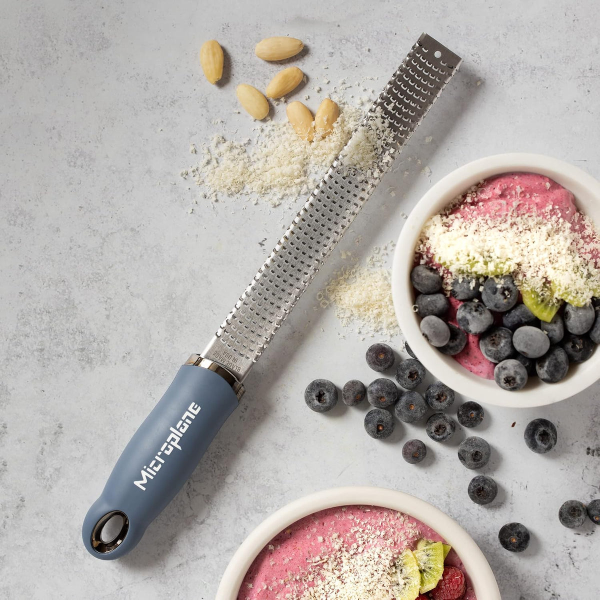 Premium Zester Grater in Denim Blue | Lemon Zester tool, Hard Cheese & Vegetable Grater | For Citrus, Parmesan Cheese, Garlic, Ginger, Nutmeg | Fine Stainless Steel Blade, Made in USA