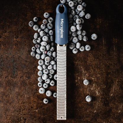 Premium Zester Grater in Denim Blue | Lemon Zester tool, Hard Cheese & Vegetable Grater | For Citrus, Parmesan Cheese, Garlic, Ginger, Nutmeg | Fine Stainless Steel Blade, Made in USA