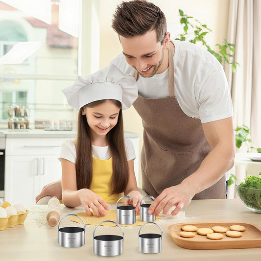 5 Pcs Stainless Steel Cookie Cutters Set-Round Biscuit Cutter with Handle