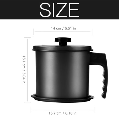 Bacon Grease Container with Fine Mesh Strainer, 1.3 L almost 6 Full Cups Iron Cooking Oil Can with Removable a Coaster Tray for Kitchen Fat Storage Black