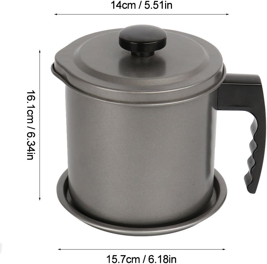 Bacon Grease Container with Fine Mesh Strainer, 1.3 L almost 6 Full Cups Iron Cooking Oil Can with Removable a Coaster Tray for Kitchen Fat Storage Black