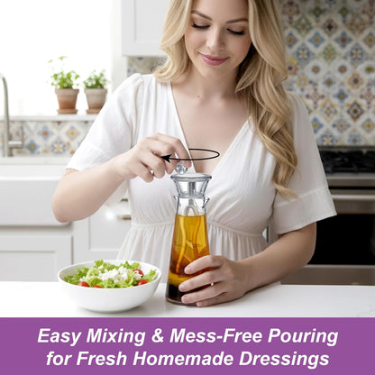Acrylic Salad Dressing Mixer with Stirring Blade and Built-In Recipe (12 oz), Plastic Vinaigrette Shaker Bottle, BPA-Free, Dishwasher-Safe, Easy to Measure, Mix, Serve, and Store