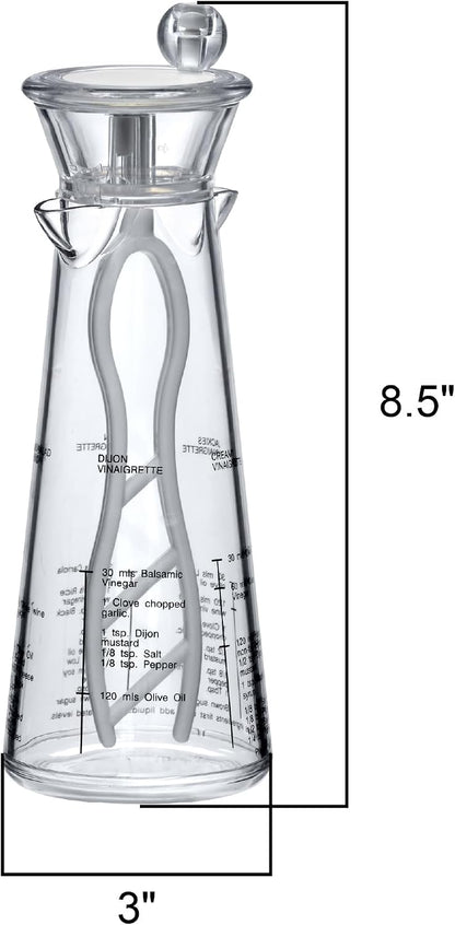 Acrylic Salad Dressing Mixer with Stirring Blade and Built-In Recipe (12 oz), Plastic Vinaigrette Shaker Bottle, BPA-Free, Dishwasher-Safe, Easy to Measure, Mix, Serve, and Store