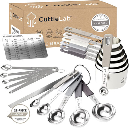 22-Piece Stainless Steel Measuring Cups and Spoons Set, Tad Dash Pinch Smidgen Drop Mini Measuring Spoons, Measuring Stick Leveler, Measurement Conversion Chart Fridge Magnet, (Farmhouse)