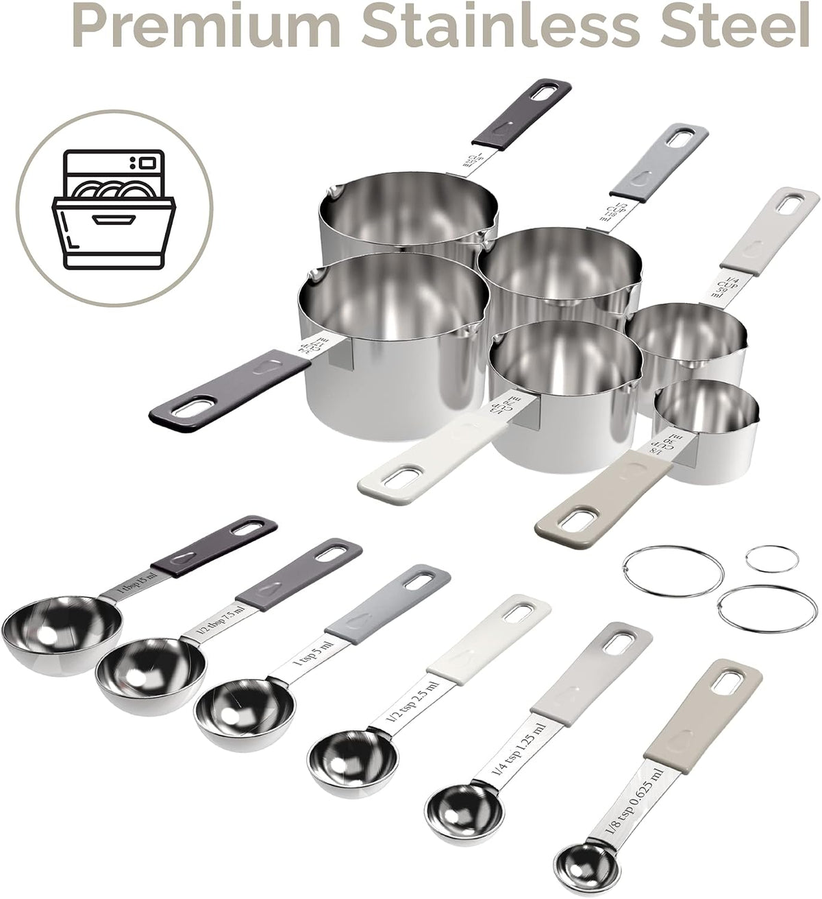 22-Piece Stainless Steel Measuring Cups and Spoons Set, Tad Dash Pinch Smidgen Drop Mini Measuring Spoons, Measuring Stick Leveler, Measurement Conversion Chart Fridge Magnet, (Farmhouse)